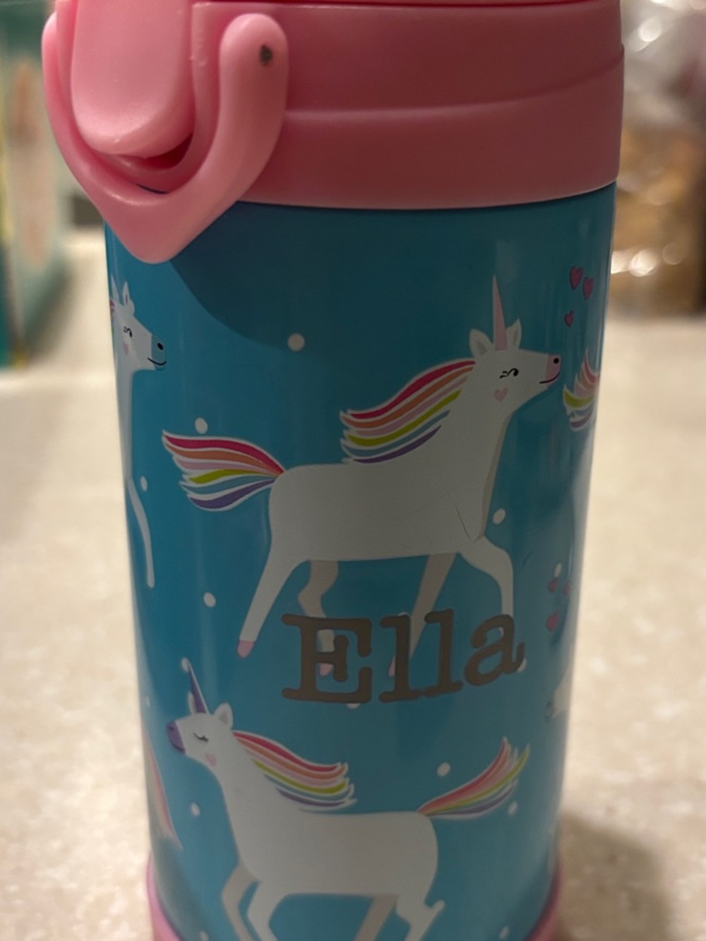 Pottery Barn Kids Pink and Blue Unicorn Bottle - Personalized